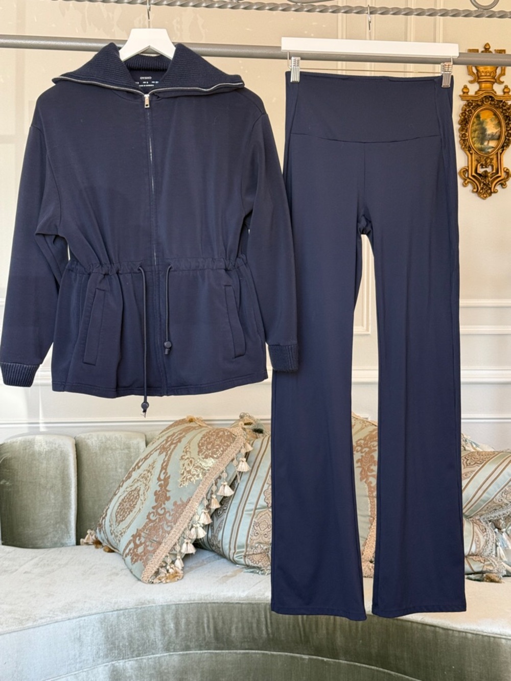 OYSHO Women's Navy Wide-Leg Set  — Casual Stretch High-Rise Pants and Jacket S-L